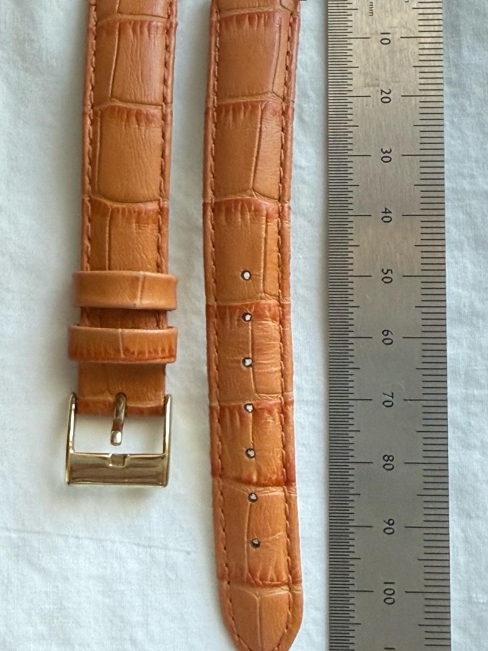Peach Croc-Embossed Leather 15mm Watch Strap with Gold Buckle